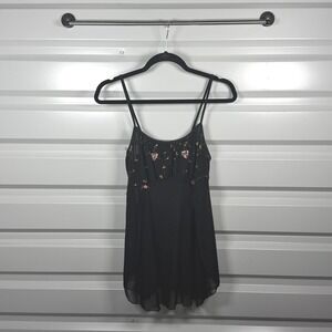 California Dynasty Babydoll Chemise Womens Medium Black Floral Embroidered Mesh